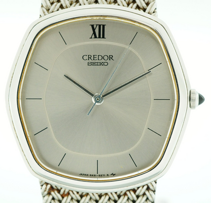*N MINT* Vintage 1975 SEIKO CREDOR 5931-5231 Qz Silver Hexagon 30mm Mens Watch