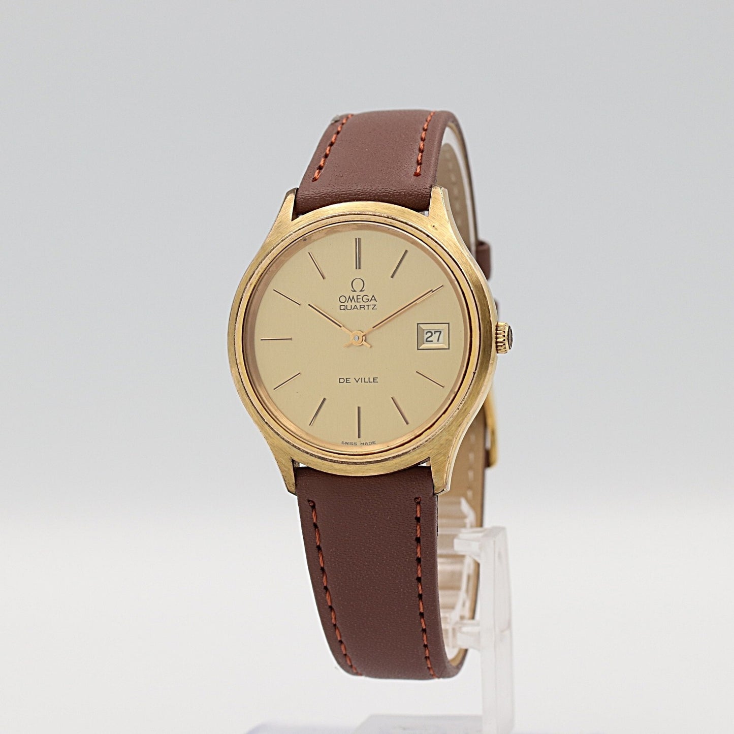 *Exc+5* Vintage 1980 OMEGA De Ville Cal.1325 Qz Gold Dial Round 35mm Mens Watch