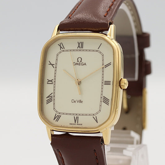 *NEAR MINT* Vintage 1979 OMEGA De Ville Cal.1417 Qz White Square 27mm Mens Watch