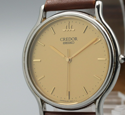 *NEAR MINT* Vintage SEIKO Credor 8J81-6A30 Quartz Gold Dial Round Mens Watch
