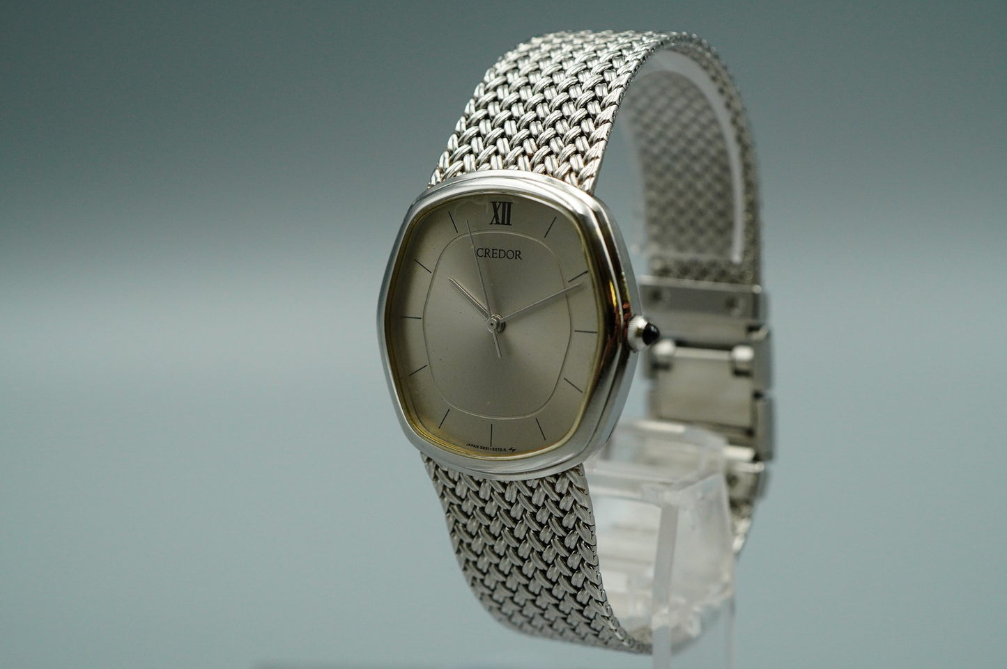 N MINT Vintage SEIKO CREDOR 5931-5230 Quartz Silver Dial Hexagon 30mm Mens Watch