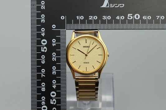 *MINT* Vintage SEIKO Dolce 8J41-6100 Quartz Gold Dial Round Mens Watch JAPAN