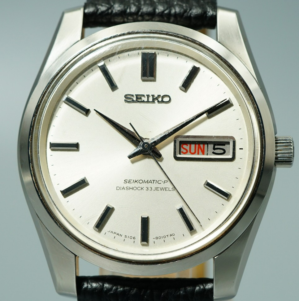*N MINT* Vintage 1967 SEIKO MATIC-P 5106-8010 AT Silver Round 36mm Mens Watch