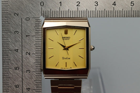 *NEAR MINT* Vintage SEIKO Dolce 9521-5170 Quartz Gold Dial Square  Mens Watch