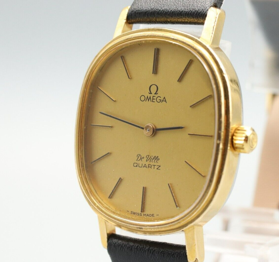 *Exc+5* Vintage OMEGA De Ville Cal.1330 Ref.191.0046 Quartz Gold Dial Mens Watch