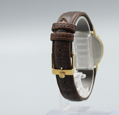 Rare *N MINT* Vintage OMEGA De Ville Cal.1455 Quartz Gold Dial Round Men Watch
