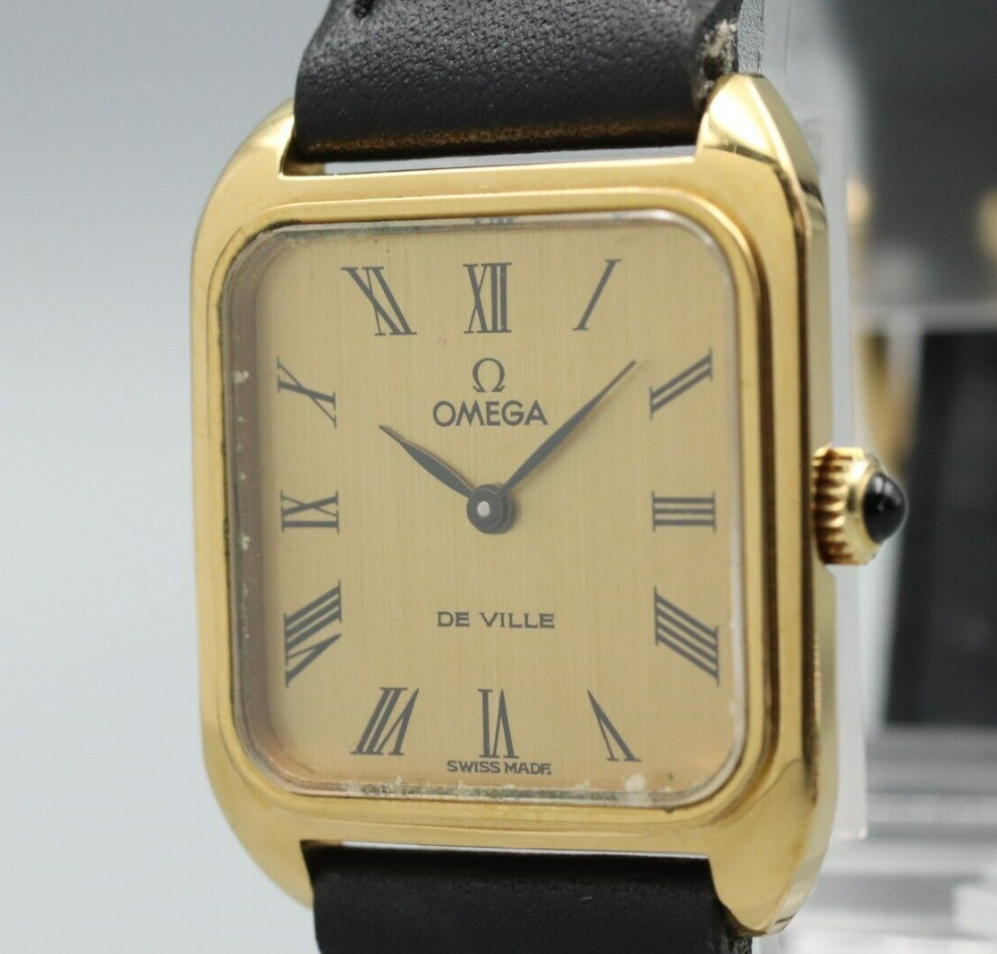 *Exc+5* Vintage OMEGA De Ville Hand Winding Gold Roman Dial Square Women Watch