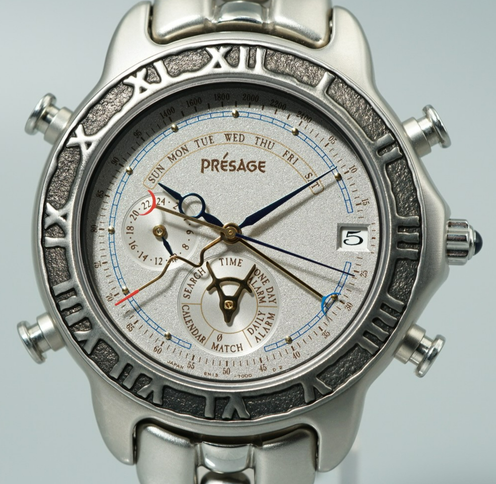 N MINT Vintage 1991 SEIKO PRESAGE  6M13-7000 Quartz Silver Round 38mm Mens Watch