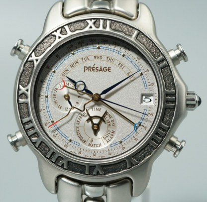 N MINT Vintage 1991 SEIKO PRESAGE  6M13-7000 Quartz Silver Round 38mm Mens Watch