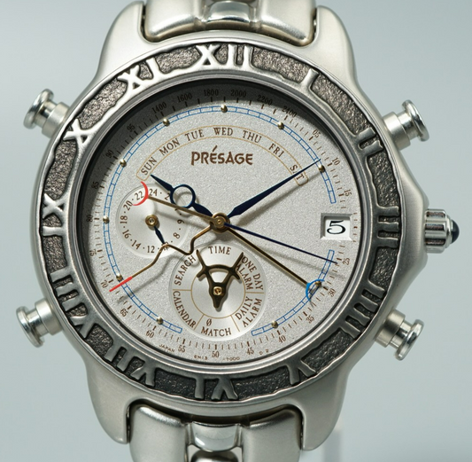 N MINT Vintage 1991 SEIKO PRESAGE  6M13-7000 Quartz Silver Round 38mm Mens Watch