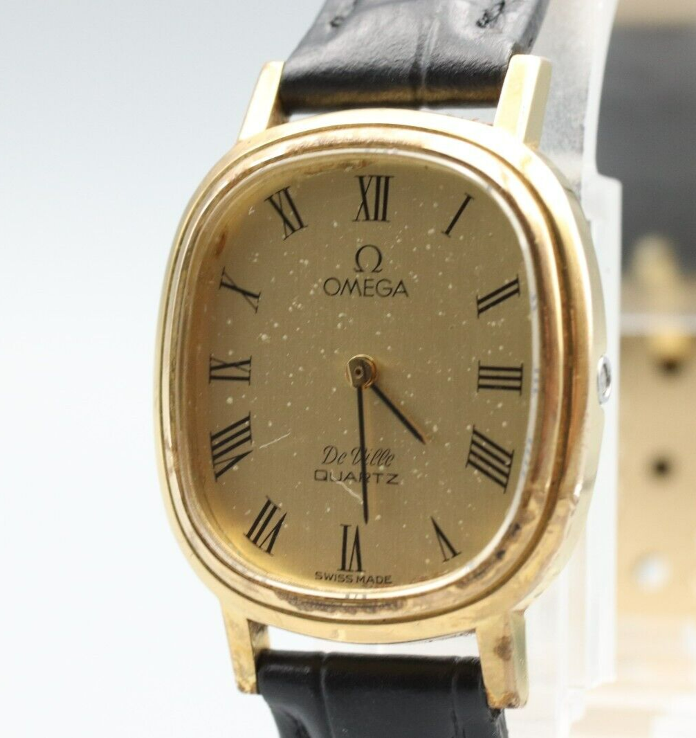 *Exc+4* Vintage OMEGA De Ville Cal.1350 Quartz Gold Dial Oval Women Watch JAPAN