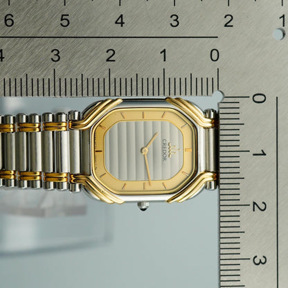 *MINT* Vintage 18KT SEIKO CREDOR 2F70-5490 Qz Silver Rectangle 19mm Women Watch