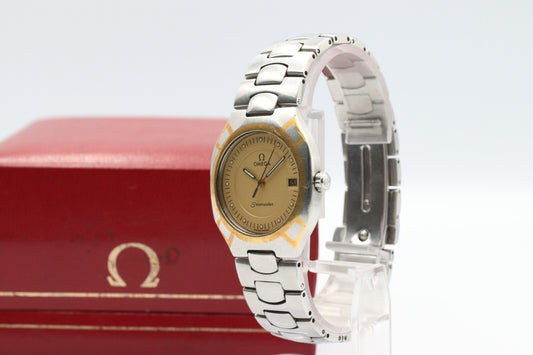 *NEAR MINT* Vintage OMEGA Seamaster Polaris Quartz Gold Dial Round Mens Watch
