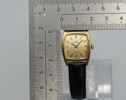 *Exc+5* Vintage OMEGA De Ville Cal.625 Hand Winding Gold Dial Square Women Watch