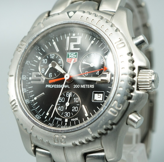 *TOP MINT* TAG HEUER Professional 2000 CT1111 Qz Black Round 41mm Mens Watch