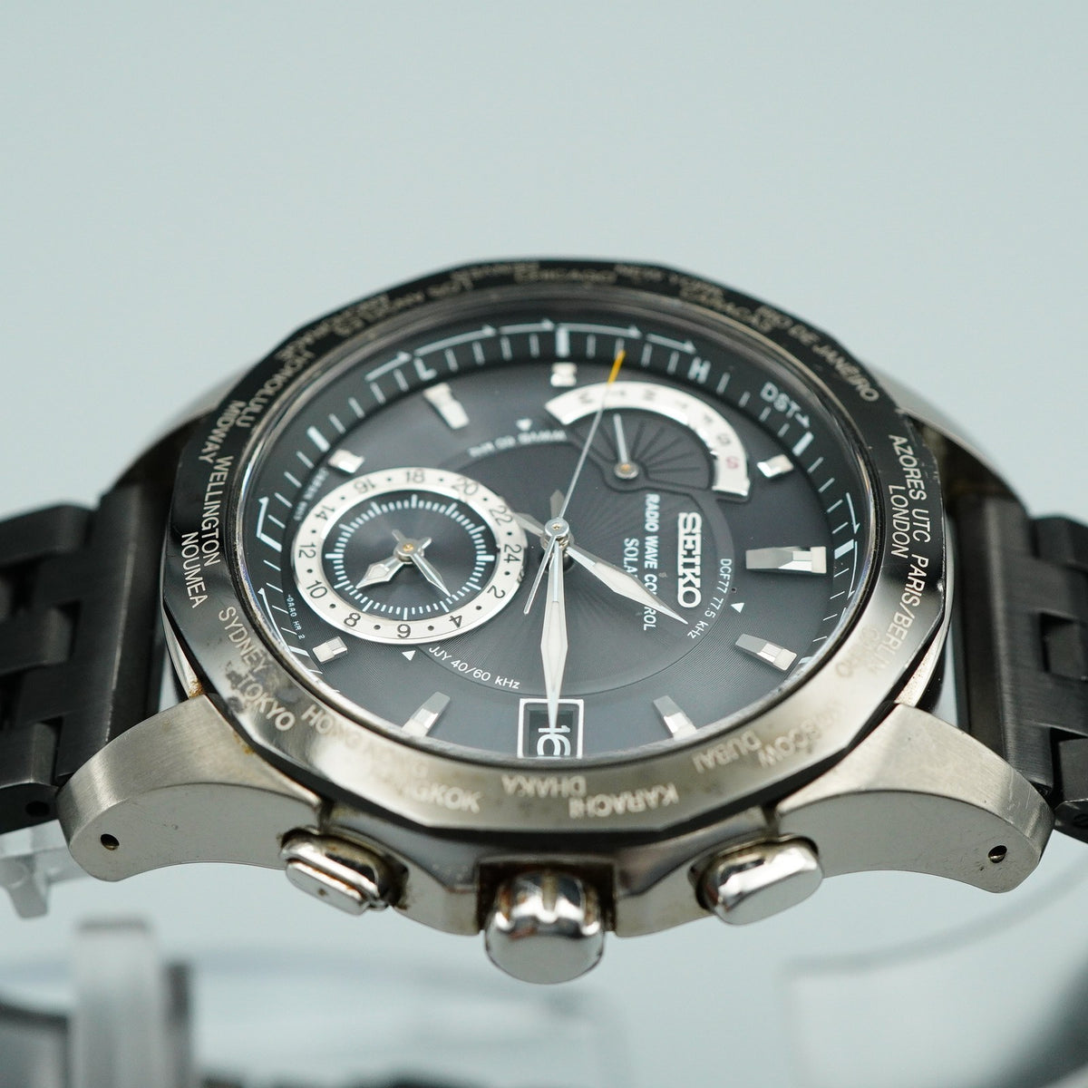 *Exc+5* New Batt SEIKO Brightz 8B53-0AA0 Solar Black Dial Round 40mm Mens Watch