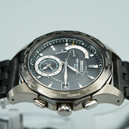 *Exc+5* New Batt SEIKO Brightz 8B53-0AA0 Solar Black Dial Round 40mm Mens Watch