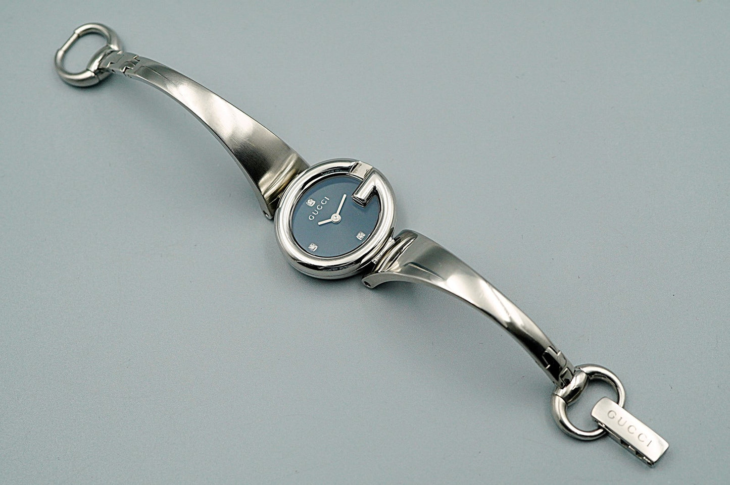 *NEAR MINT* Gucci 3P Diamond 134.5 Quartz Black Round 27mm Women Watch