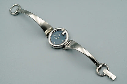 *NEAR MINT* Gucci 3P Diamond 134.5 Quartz Black Round 27mm Women Watch