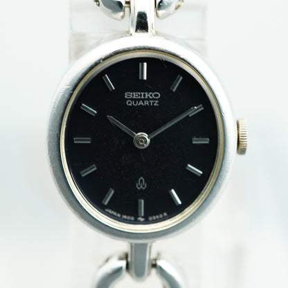 *Exc+5* Vintage SEIKO Vintage 1400-5180 Quartz Black Round 18mm Women Watch