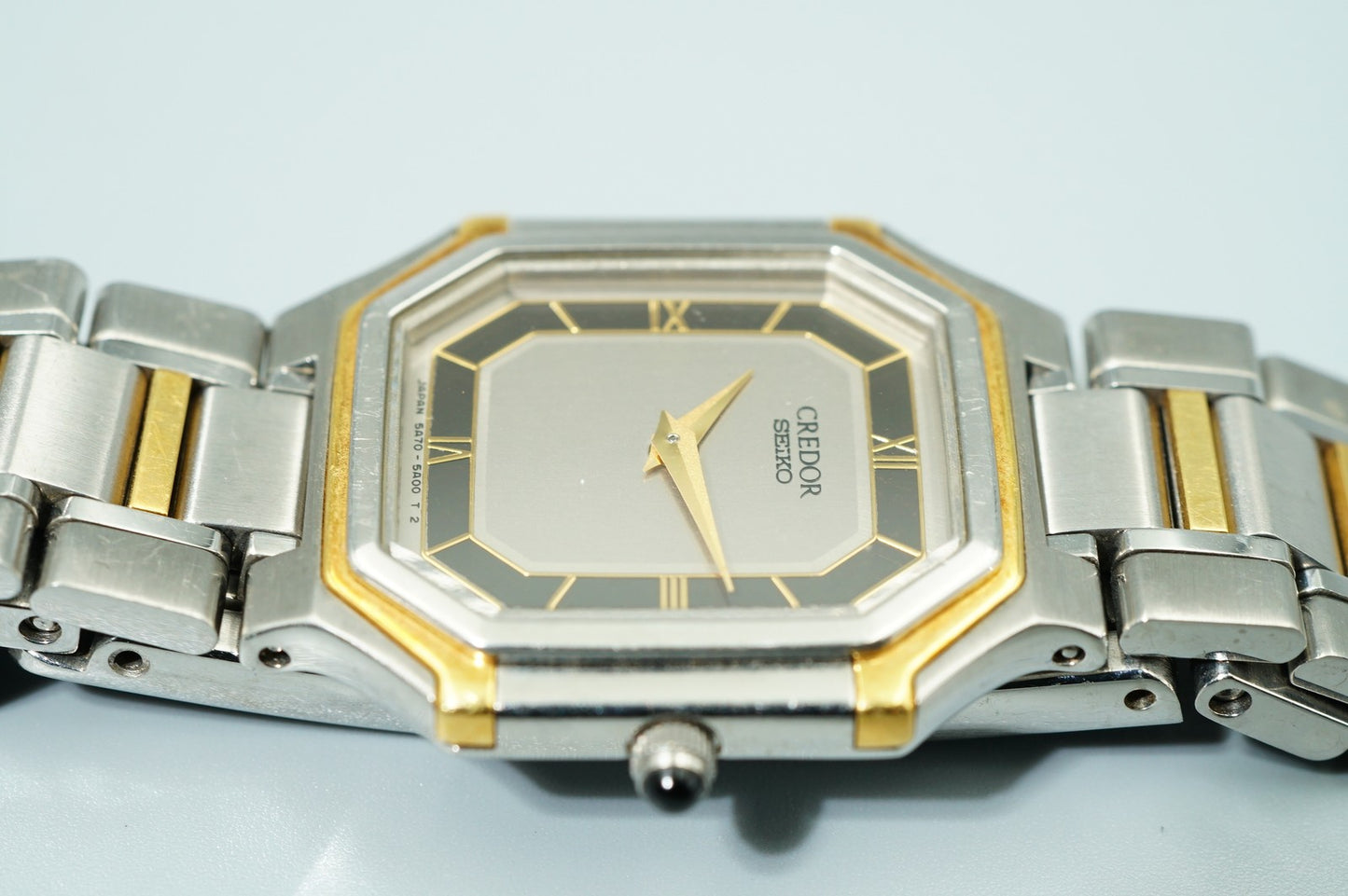 *N MINT* Vintage 1996 SEIKO CREDOR 5A70-3A00 Qz Gray Octagon 22mm Women Watch