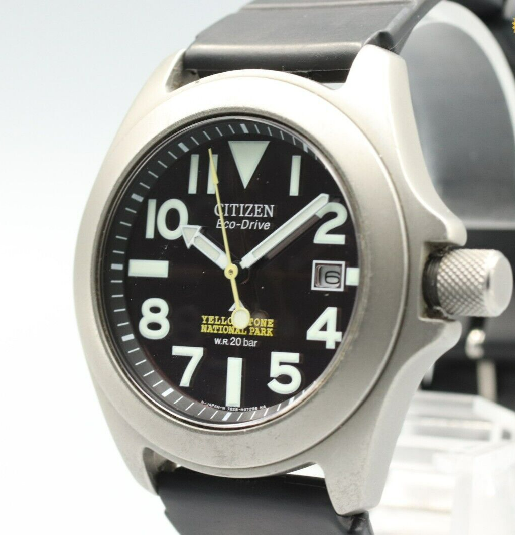 *MINT* Vintage CITIZEN YELLOWSTONE 7828‐H21963 Eco Drive Black Dial Mens Watch