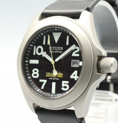 *MINT* Vintage CITIZEN YELLOWSTONE 7828‐H21963 Eco Drive Black Dial Mens Watch