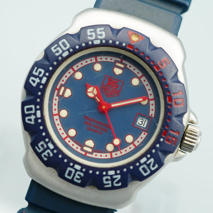 *N MINT* Vintage TAG Heuer Professional 370.508 Qz Blue Round 28mm Women Watch