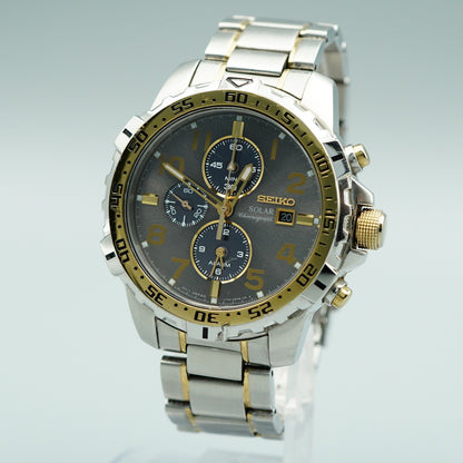 Vintage 1992 SEIKO Chronograph V172-0AT0 Solar Gray Round 44mm Mens Watch