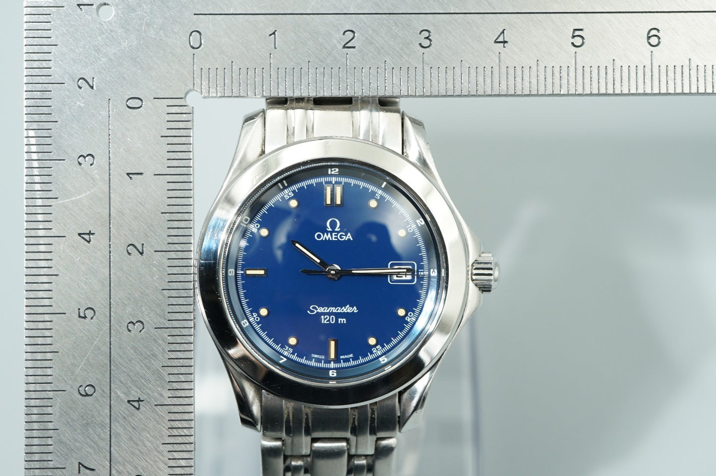 *MINT* Vintage 1994 OMEGA Seamaster Cal.1438 Qz Blue Dial Round 36mm Mens Watch