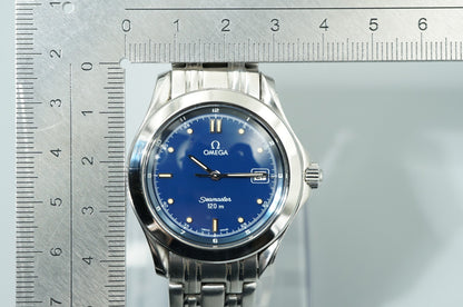 *MINT* Vintage 1994 OMEGA Seamaster Cal.1438 Qz Blue Dial Round 36mm Mens Watch