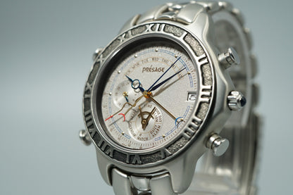 N MINT Vintage 1991 SEIKO PRESAGE  6M13-7000 Quartz Silver Round 38mm Mens Watch