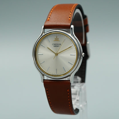 *MINT* Vintage SEIKO CREDOR 8J81-6A30 Quartz Silver Dial Round 32mm Mens Watch