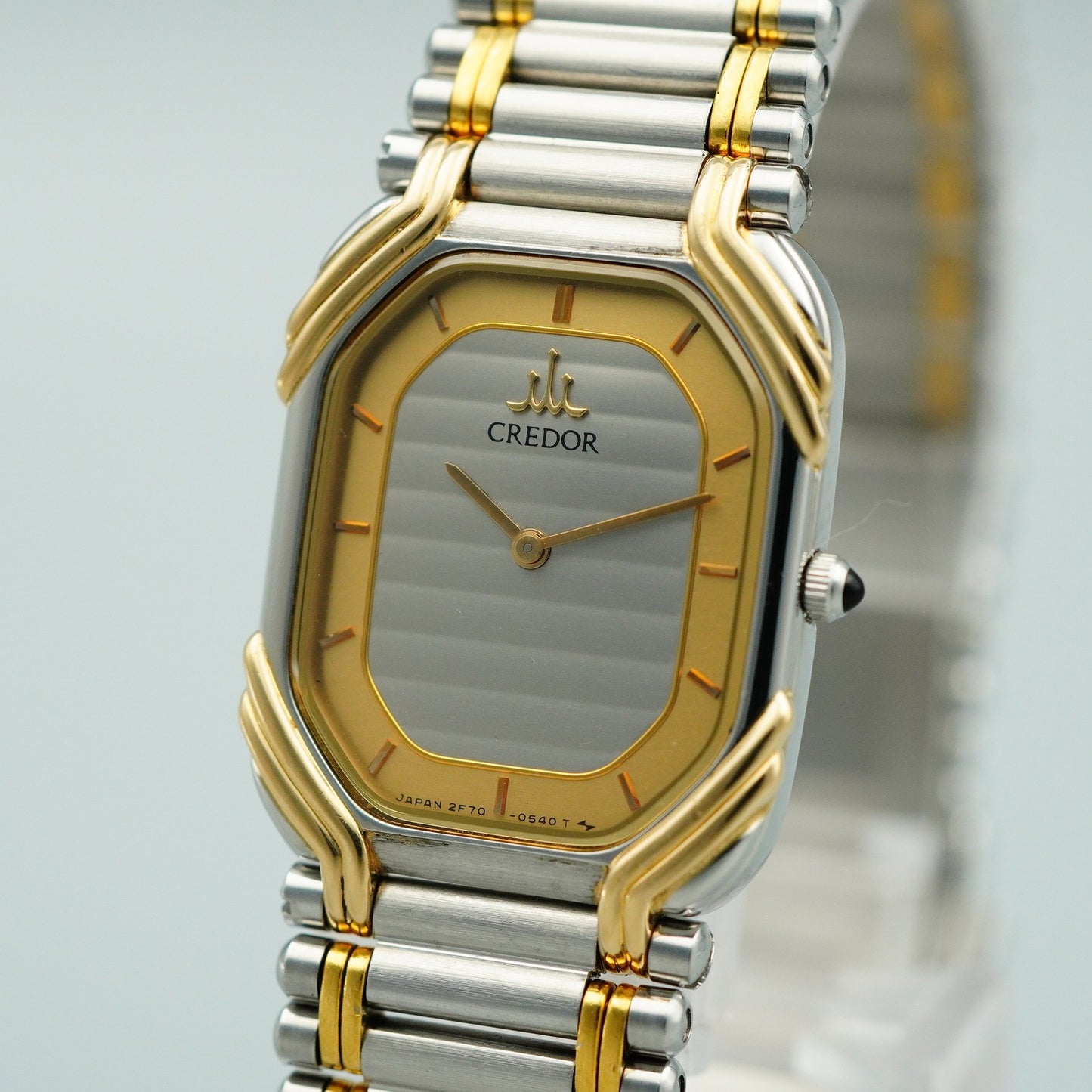 *MINT* Vintage 18KT SEIKO CREDOR 2F70-5490 Qz Silver Rectangle 19mm Women Watch