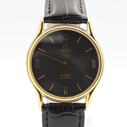 *NEAR MINT* Vintage 1977 OMEGA De Ville Cal.1365 Qz Black Roman 33mm Mens Watch