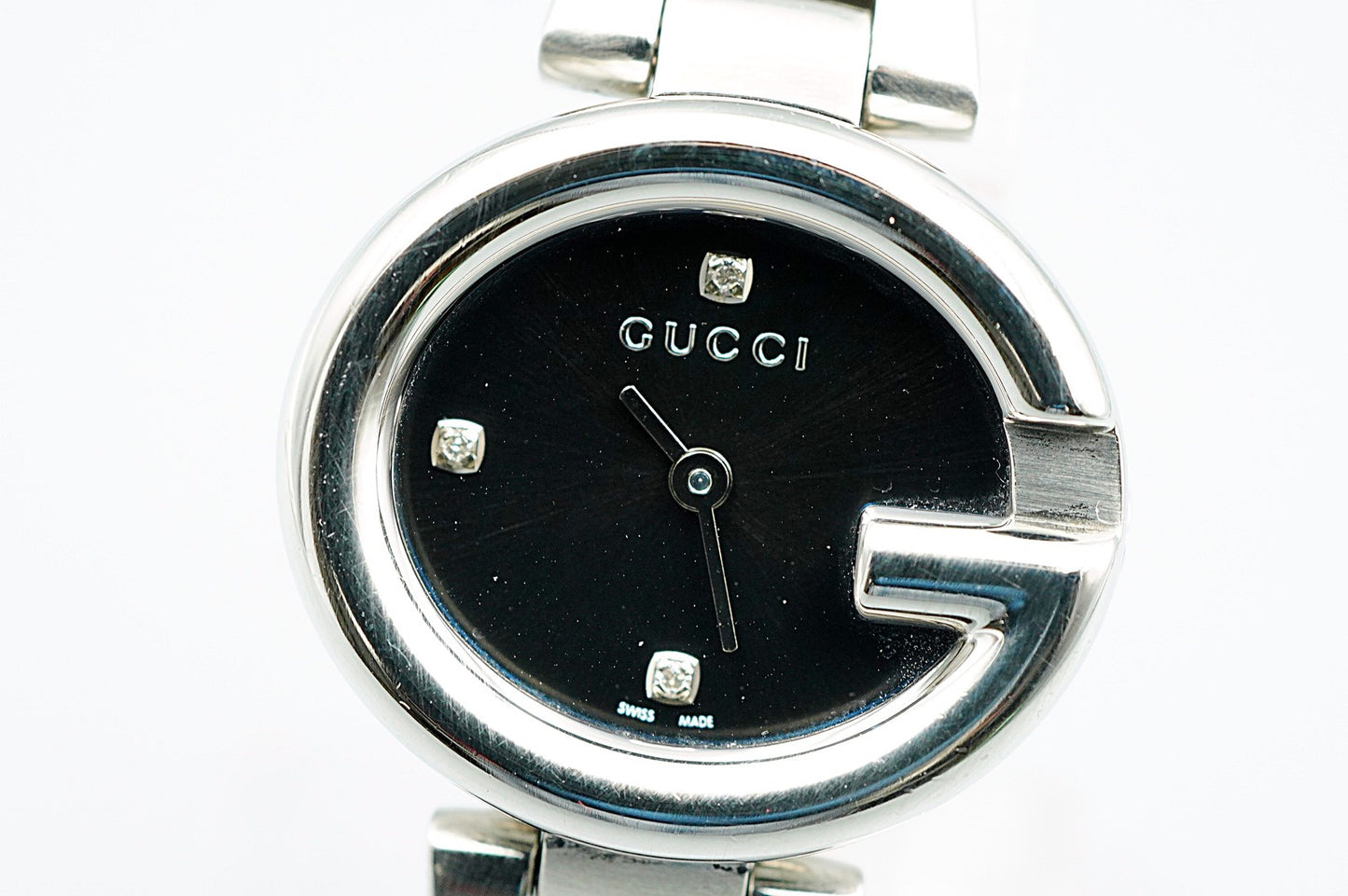 *NEAR MINT* Gucci 3P Diamond 134.5 Quartz Black Round 27mm Women Watch