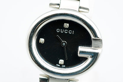 *NEAR MINT* Gucci 3P Diamond 134.5 Quartz Black Round 27mm Women Watch