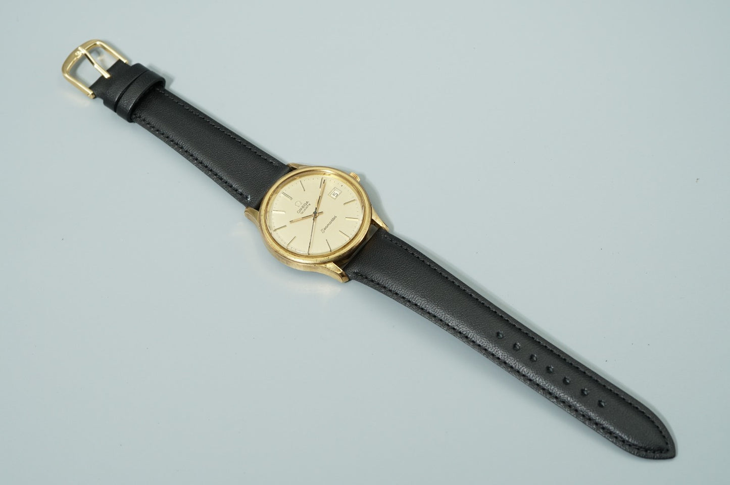 *Exc+5* Vintage 1977 OMEGA Seamaster Cal.1342 Qz Gold Dial Round 35mm Mens Watch