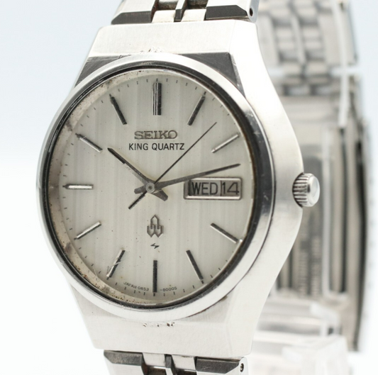 *Exc+5* Vintage SEIKO King Quartz 0853-8001 White Dial Day Date Round Mens Watch