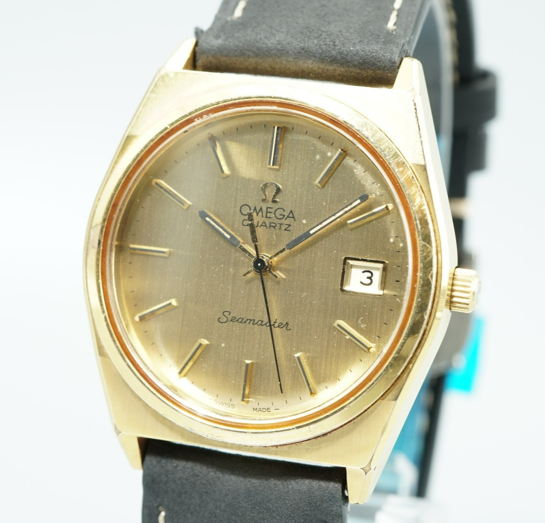 *Exc+5* Vintage 1979 OMEGA Seamaster Ref.1342 Qz Gold Dial Round 35mm Mens Watch