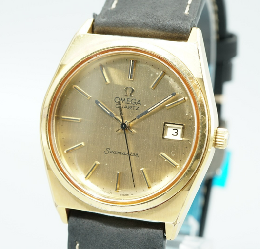 *Exc+5* Vintage 1979 OMEGA Seamaster Ref.1342 Qz Gold Dial Round 35mm Mens Watch