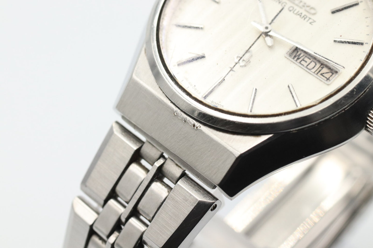 *Exc+5* Vintage SEIKO King Quartz 0853-8001 White Dial Day Date Round Mens Watch