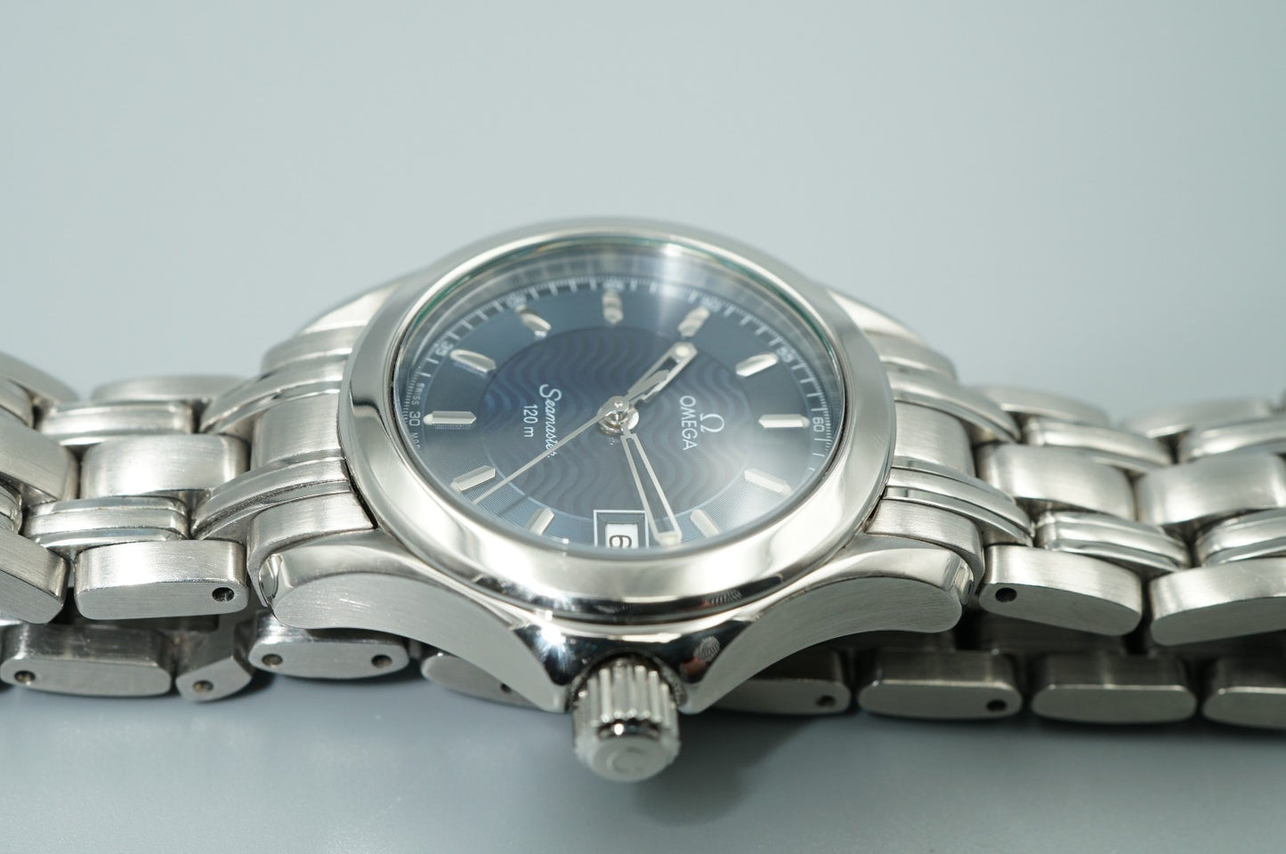 *MINT* Vintage 1998 OMEGA Seamaster Cal.1424 Quartz Blue Round 28mm Women Watch