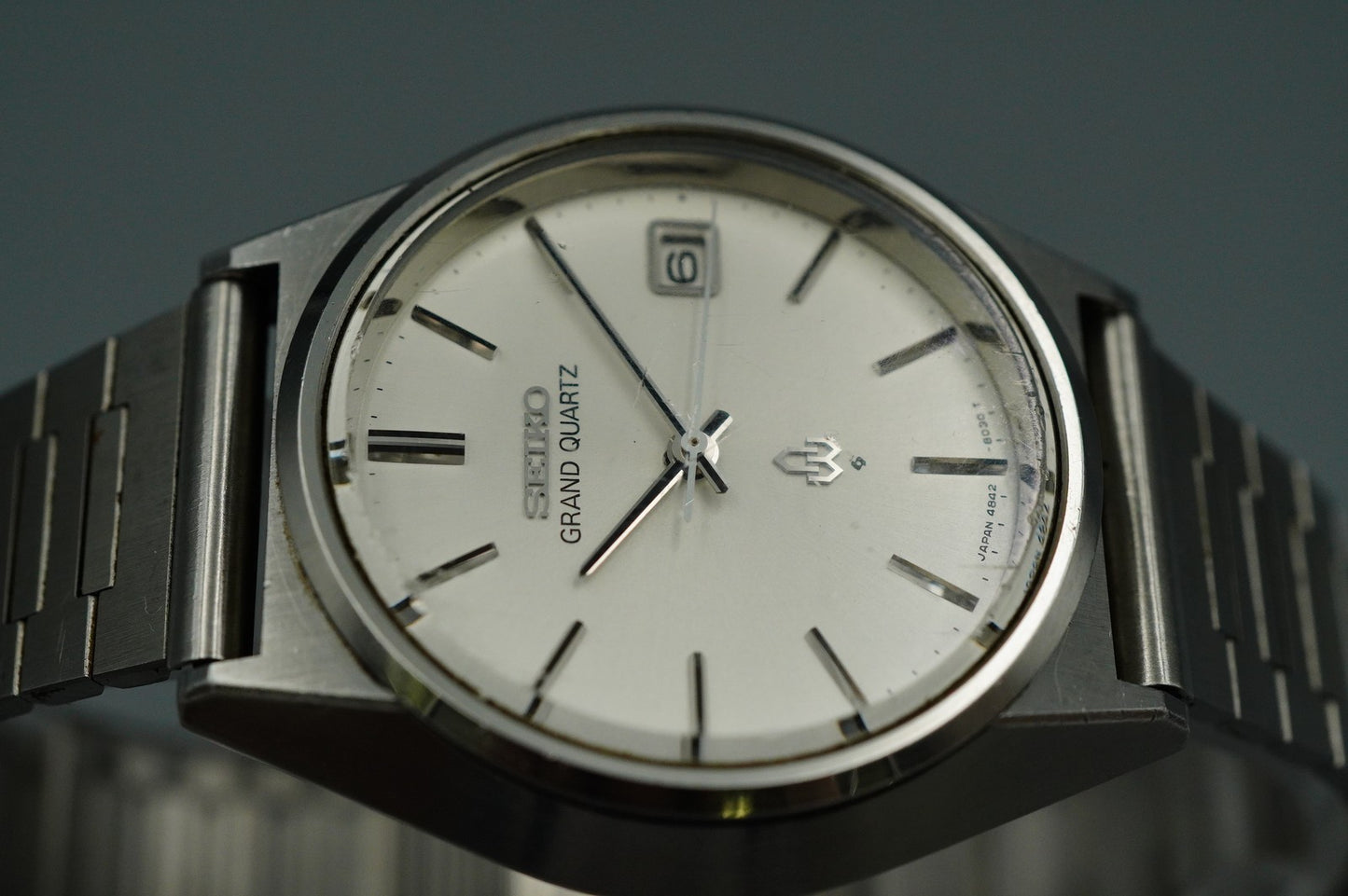 *NEAR MINT* Vintage SEIKO GRAND Quartz 4842-8041 Silver 36mm Mens Watch