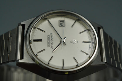 *NEAR MINT* Vintage SEIKO GRAND Quartz 4842-8041 Silver 36mm Mens Watch