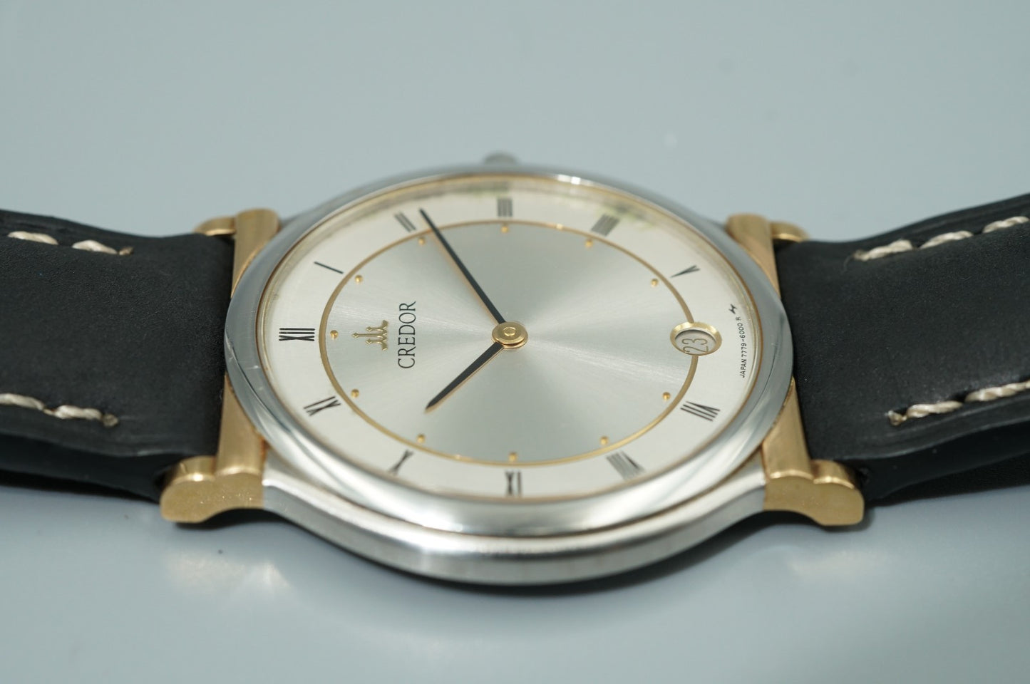 *NEAR MINT* Vintage 1990 SEIKO Credor 7779-6000 Qz Silver Round 31mm Mens Watch