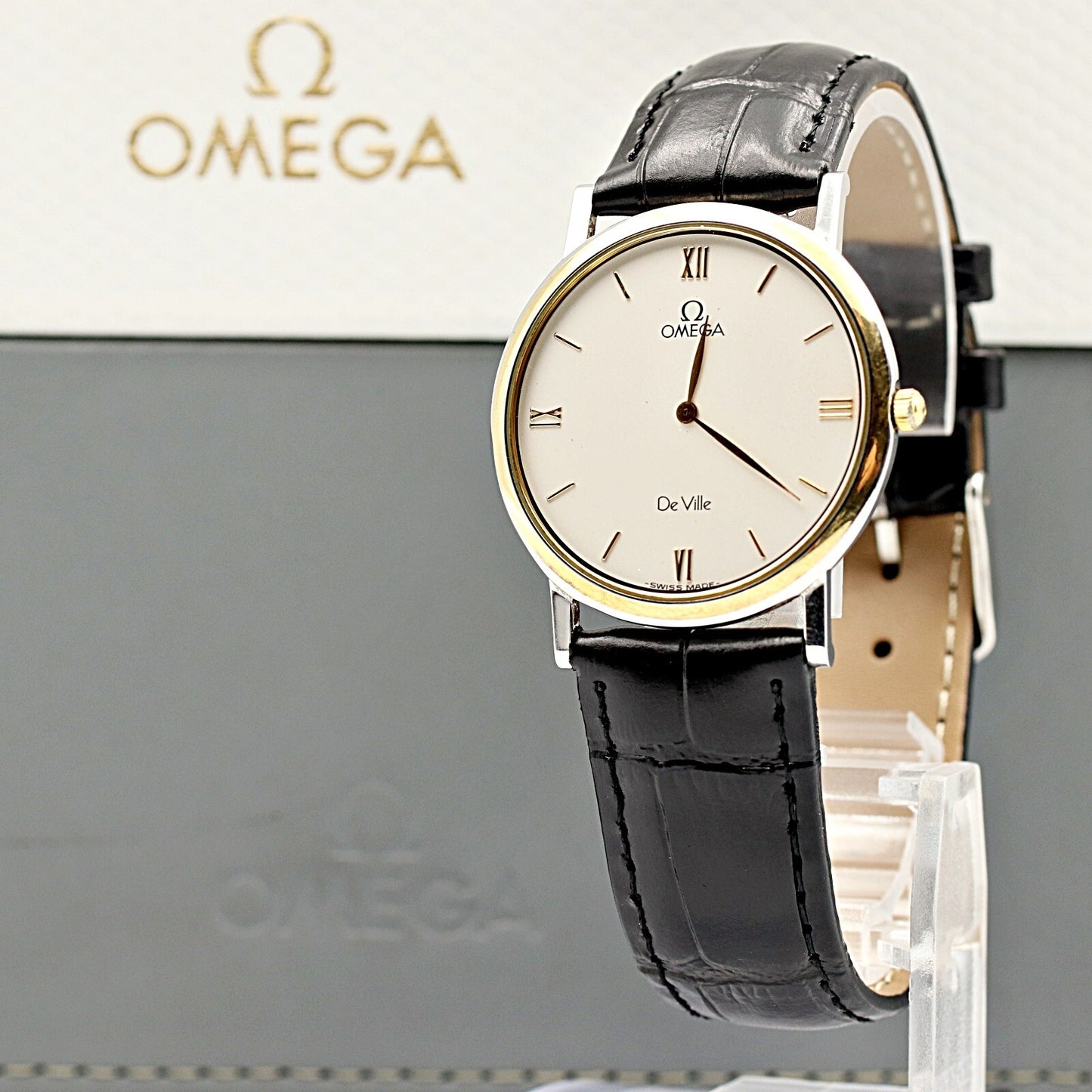 *NEAR MINT* Vintage 1990s OMEGA De Ville Cal.1378 Qz Gold Round 33mm Mens Watch
