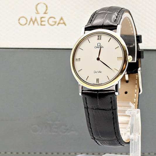 *NEAR MINT* Vintage 1990s OMEGA De Ville Cal.1378 Qz Gold Round 33mm Mens Watch
