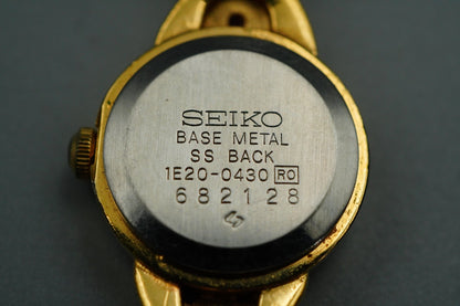 *NEAR MINT* Vintage SEIKO 1E20-0430 Quartz Gold Dial Round 15 mm Women Watch