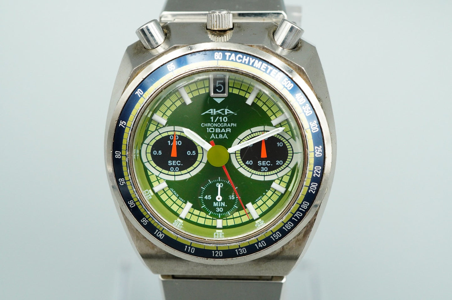 *Exc+5* Vintage SEIKO ALBA V657 6060 Quartz Green Dial Round 41mm Mens Watch